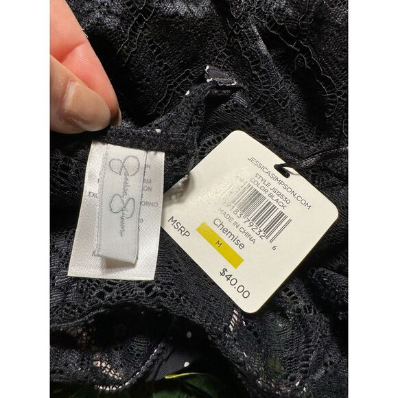 Jessica Simpson Black Lace Polka Dot Cami Slip Dress Size M NWT - Picture 3 of 6